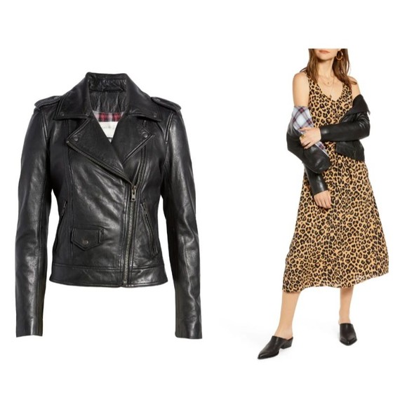 TREASURE & BOND Black Leather Biker Moto Asymmetrical Zip Jacket S 2/4 NORDSTROM - Picture 4 of 4